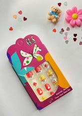 Children False Nails with Cartoon Style Butterflies, Hearts and Chicks.