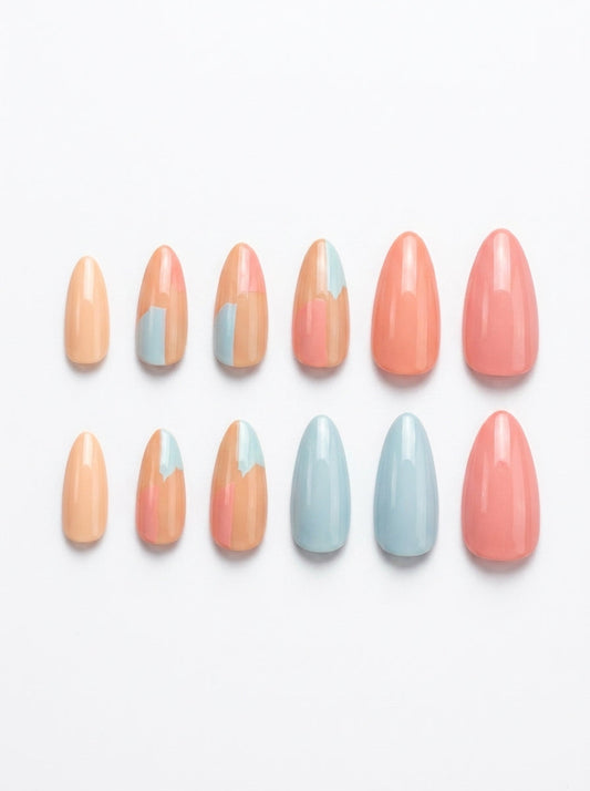 Cotton Candy Almond Glaze Nails ( Pre-Glued ) With Application Kit