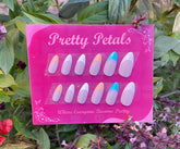 White, Peach, and Blue Almond press-on nails With Application Kit