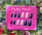 Black and Nude Almond Press-on French Tip Nails With Application Kit