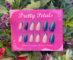 Almond Shaped Press-on Nails Black Glitter French Tips With Application Kit