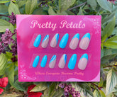 Glossy Blue and Nude Almond Press-on Nails With Application Kit