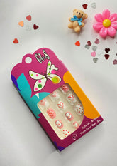 Children False Nails With Valentine Day or Winter Hearts and Snowman