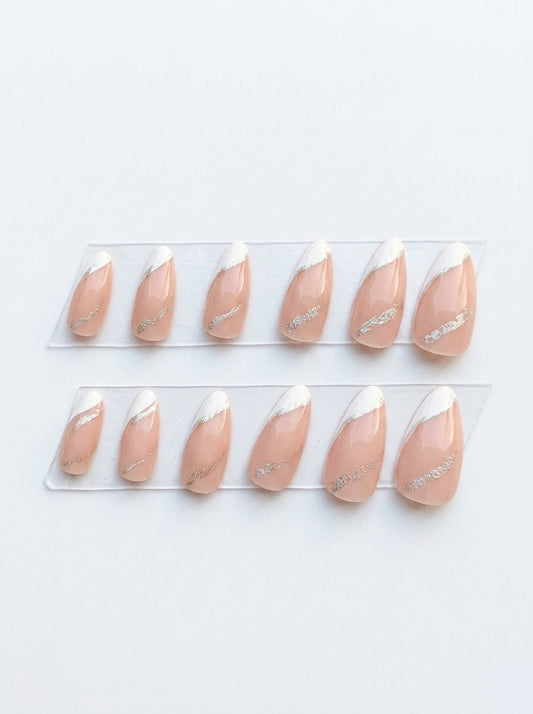 Classic White French Almond Nails With Application Kit