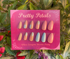 Glossy Nude and Light Blue Almond Press-on Nails With Application Kit