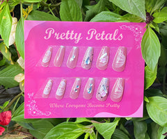 Pink Floral and White Press-on Nails With Application Kit