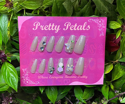 Crystal and Bow Embellishments Press-on Nails With Application Kit