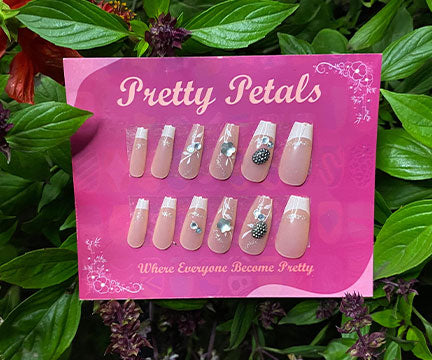 White Tips and Rhinestone Nude Press-on Nail's With Application Kit