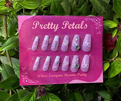 White Line Art and Floral Decorations Purple Coffin Press-on Nails with Application Kit